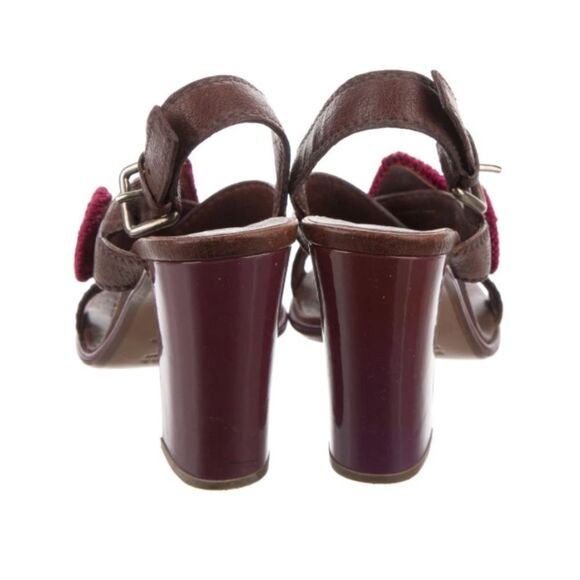 🔅 PRADA Classic VTG Leather Slingback Sandals Brown & Pink Crochet Accents🔅 - Picture 12 of 17